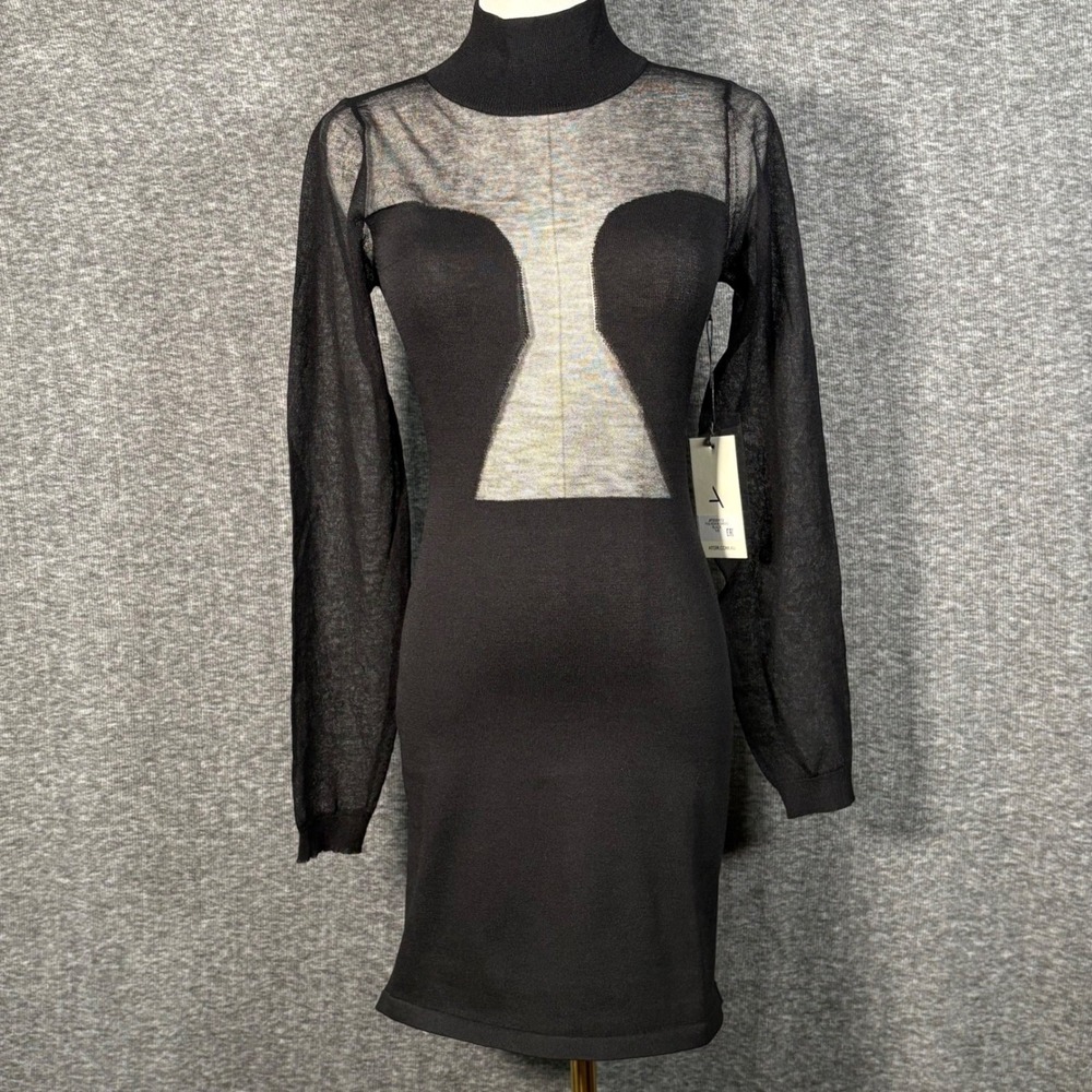 Atoir The Roma Dress Black Knitted Sheer Panel Mini Dress AUS 8 US 4 Small